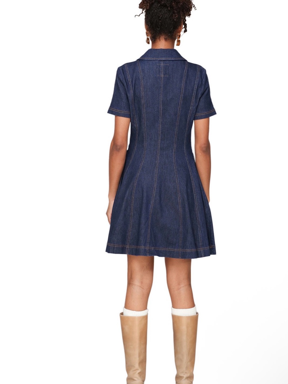 NWT Avec Les Filles Women’s Denim Collared Fit and Flare Mini Dress - Picture 5 of 16